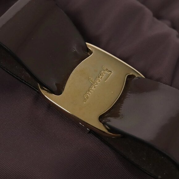 Salvatore Ferragamo Vala Hand Bag Nylon Enamel 2way Purple Silver Auth 138874 - Picture 16 of 16